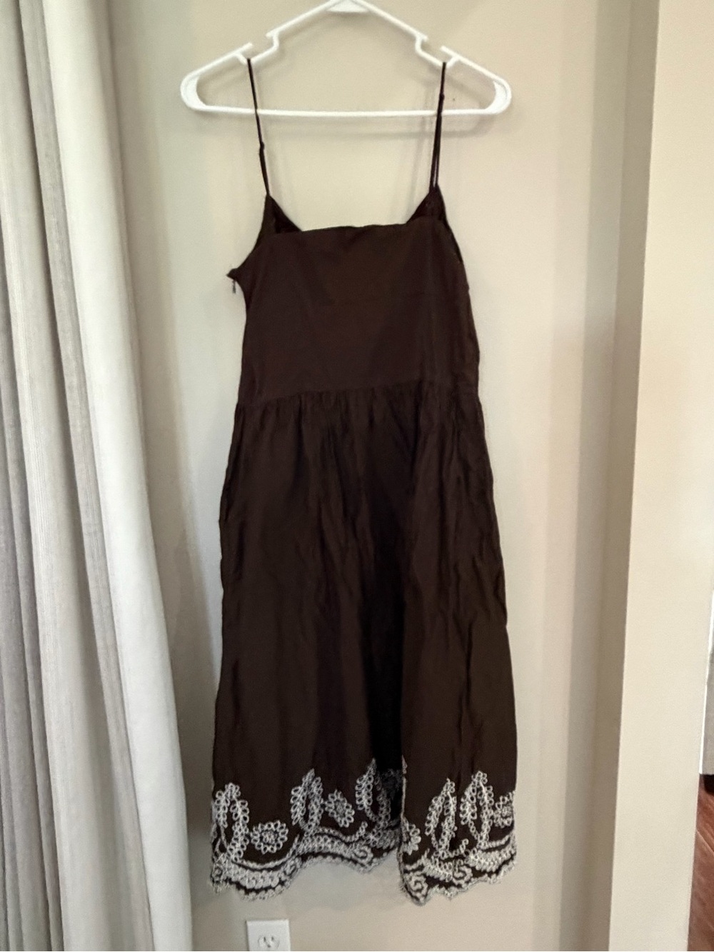 LOFT Brown Midi Dress with White Embroidered Hem